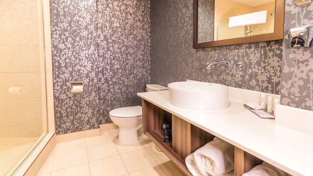 Bathroom in Standard Queen Room on Rhythm side of JAG.